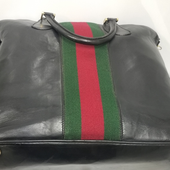 Rare Vintage Gucci Web Tall Boston Weekender Carryall luggage Travel bag - Picture 13 of 16